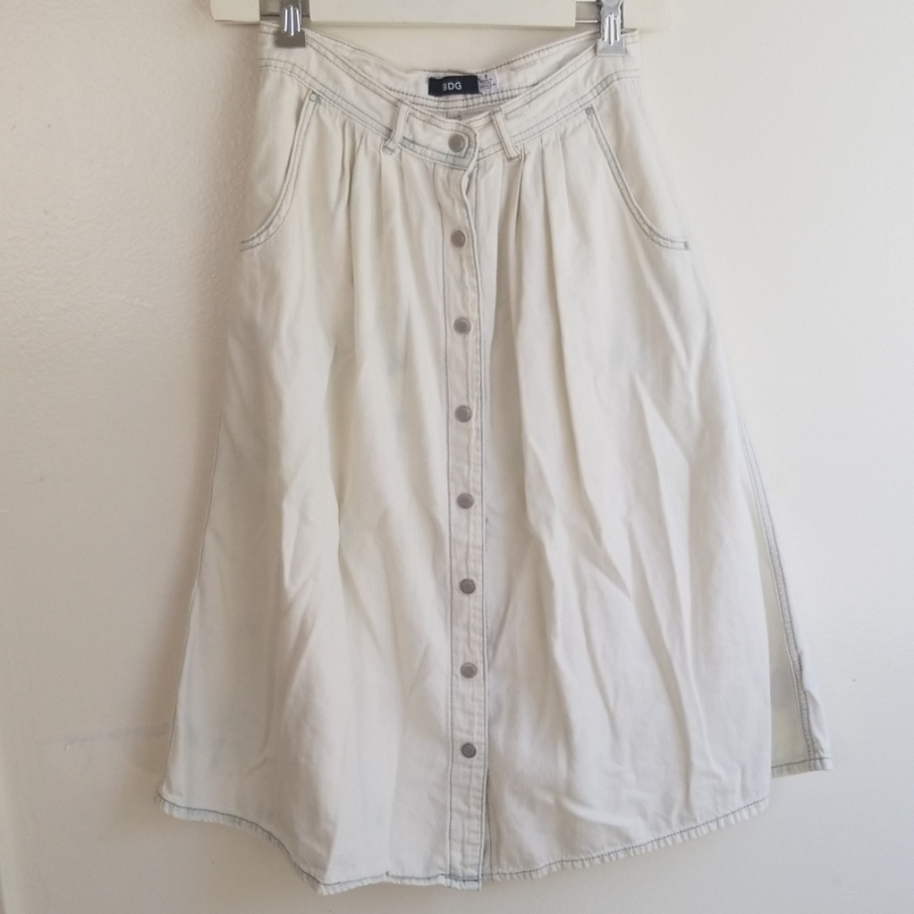 Bleached denim midi skirt